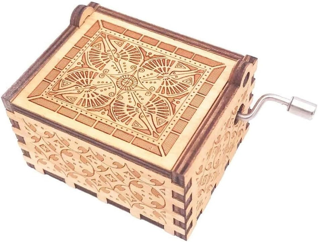The Legend of Zelda Music Box Hand Crank Musical Box Carved Wooden Music Boxes Mini Size,Play Zelda:Song of Storms from Ocarina of Time,Brown
