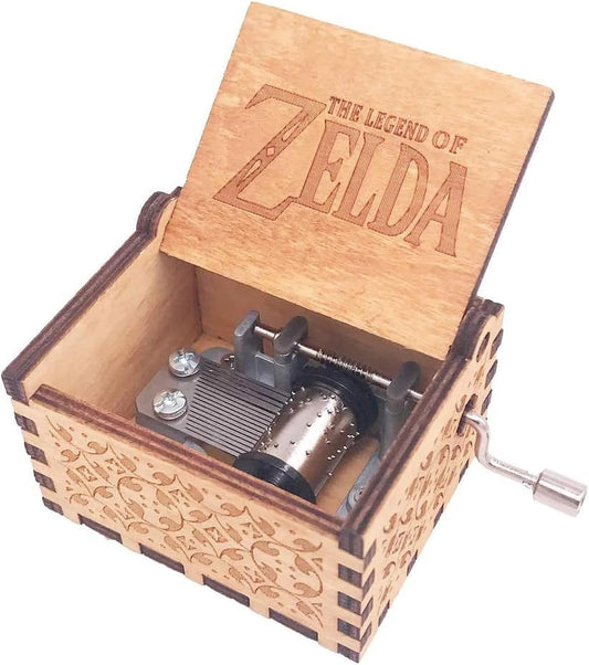 The Legend of Zelda Music Box Hand Crank Musical Box Carved Wooden Music Boxes Mini Size,Play Zelda:Song of Storms from Ocarina of Time,Brown