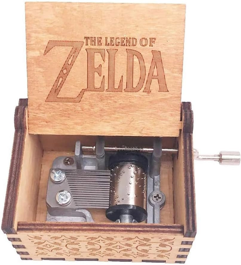 The Legend of Zelda Music Box Hand Crank Musical Box Carved Wooden Music Boxes Mini Size,Play Zelda:Song of Storms from Ocarina of Time,Brown