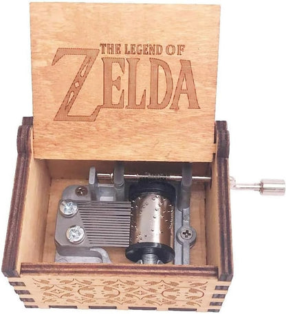 The Legend of Zelda Music Box Hand Crank Musical Box Carved Wooden Music Boxes Mini Size,Play Zelda:Song of Storms from Ocarina of Time,Brown