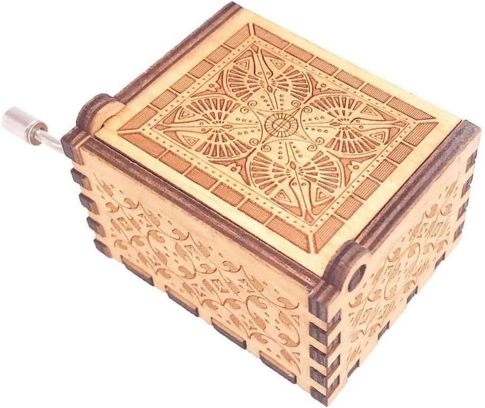 The Legend of Zelda Music Box Hand Crank Musical Box Carved Wooden Music Boxes Mini Size,Play Zelda:Song of Storms from Ocarina of Time,Brown