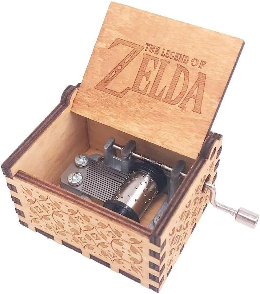 The Legend of Zelda Music Box Hand Crank Musical Box Carved Wooden Music Boxes Mini Size,Play Zelda:Song of Storms from Ocarina of Time,Brown