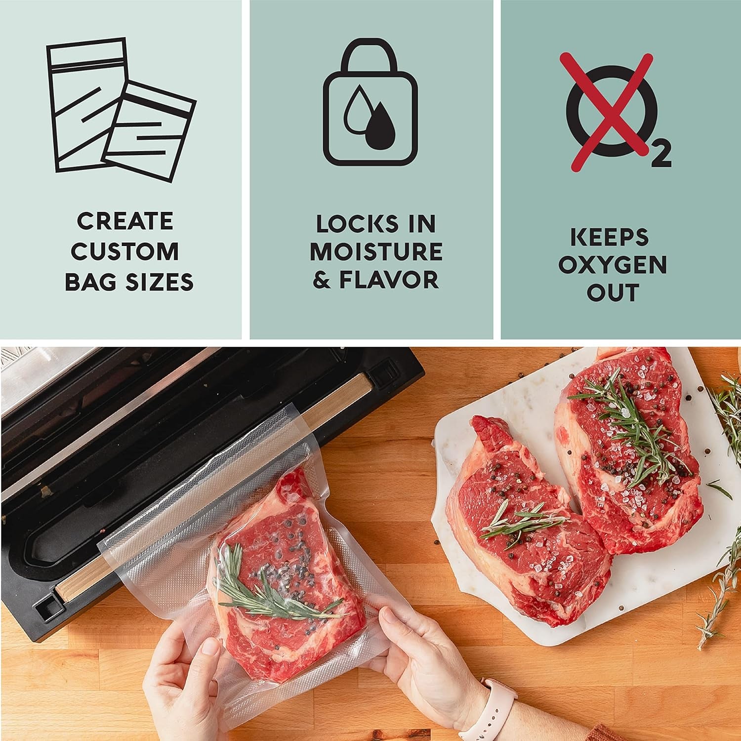 Vacuum Seal Rolls, Vac Seal Bags for Food Storage, Meal Saver Freezer Vacuum Sealer Bags, Sous Vide Bags Vacuum Sealer, Non-Bpa Vacuum Sealer Bags, 8 Inches by 50 Feet, Pack of 2